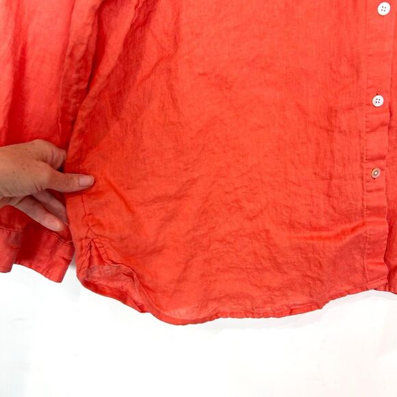 J. Jill Button Up Shirt Womens Orange XL 100% Linen Long Sleeve Casual Coastal - Picture 11 of 12